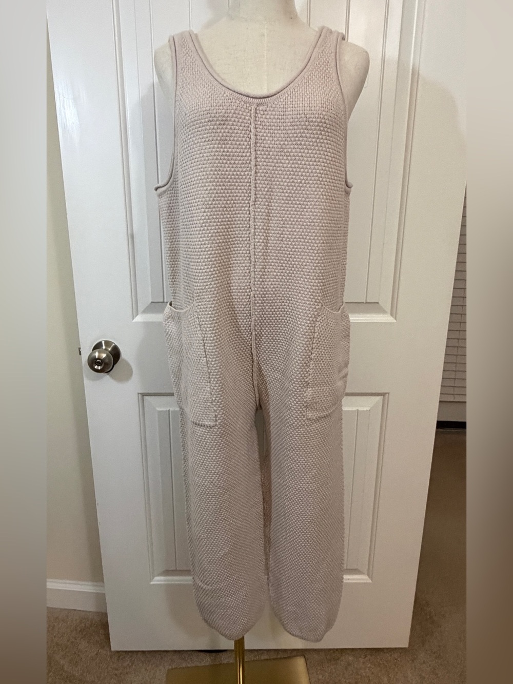 Free People Beach Hailee Sweater Waffle Knit Jumpsuit in Taupe Sz. Small